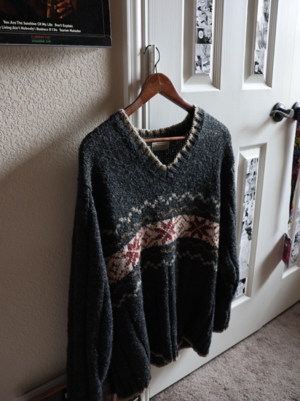 St. John's Bay Dark Gray Knit Sweater with Multicolor Trim
